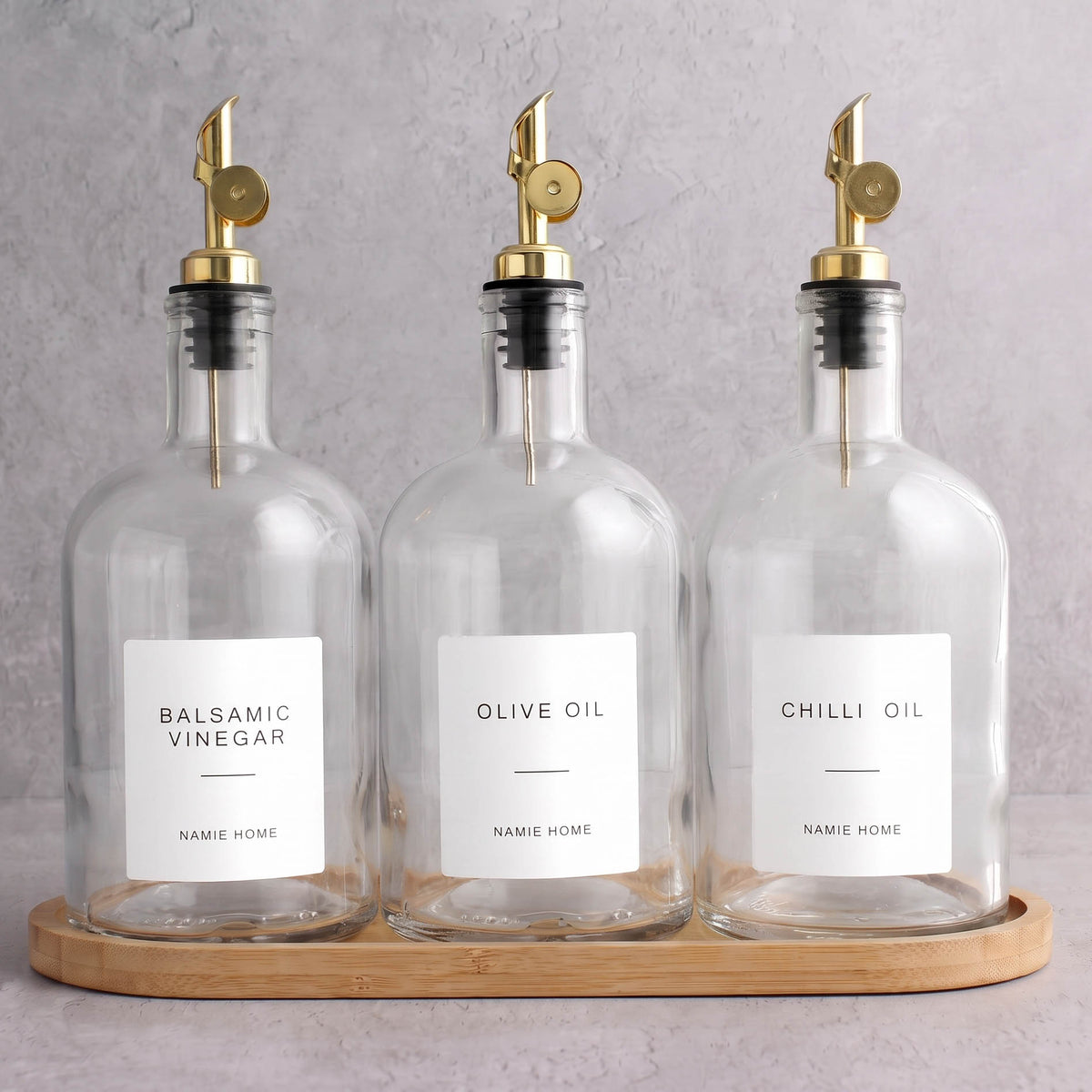 Clear Glass Tall Neck Oil & Vinegar Set of 3