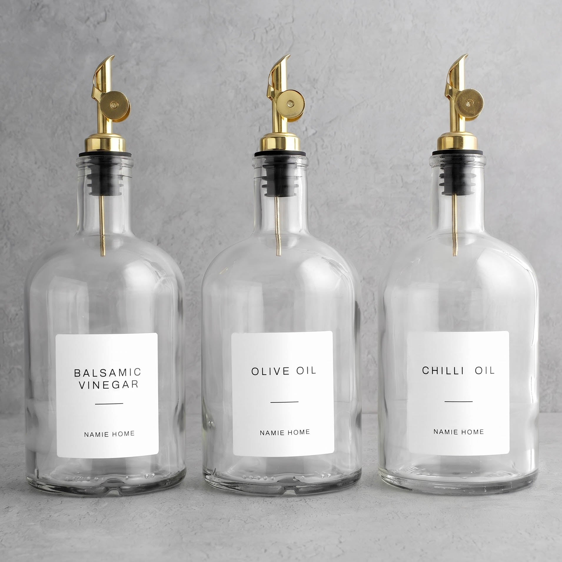 Clear Glass Tall Neck Oil & Vinegar Set of 3