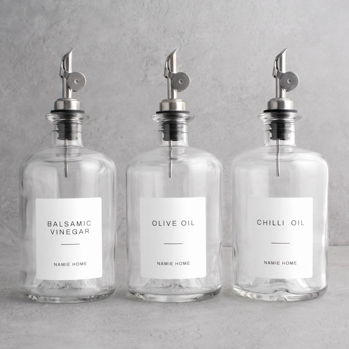 Clear Glass Oil & Vinegar Set of 3