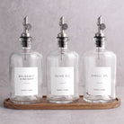 Clear Glass Oil & Vinegar Set of 3 with Acacia Tray
