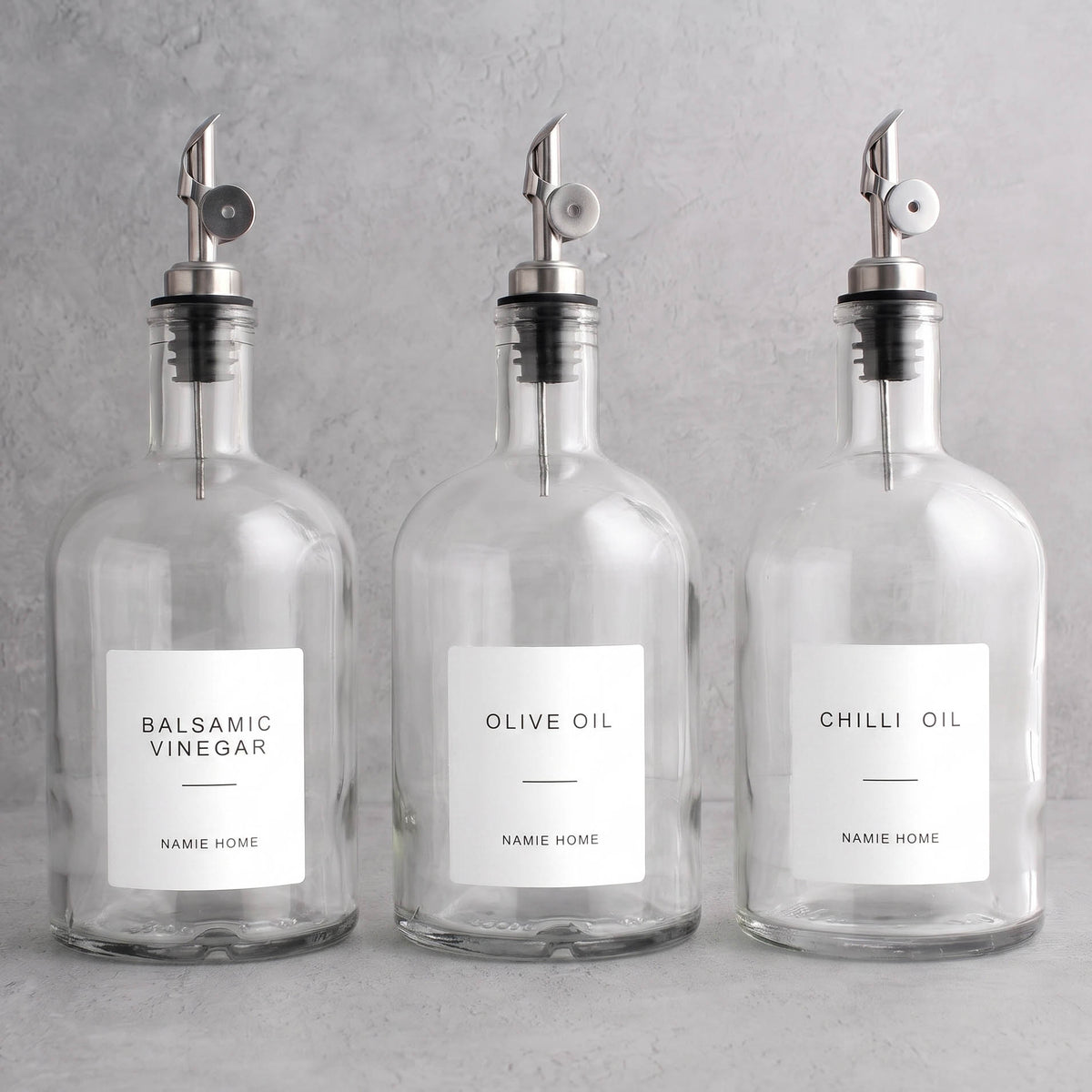 Clear Glass Tall Neck Oil & Vinegar Set of 3