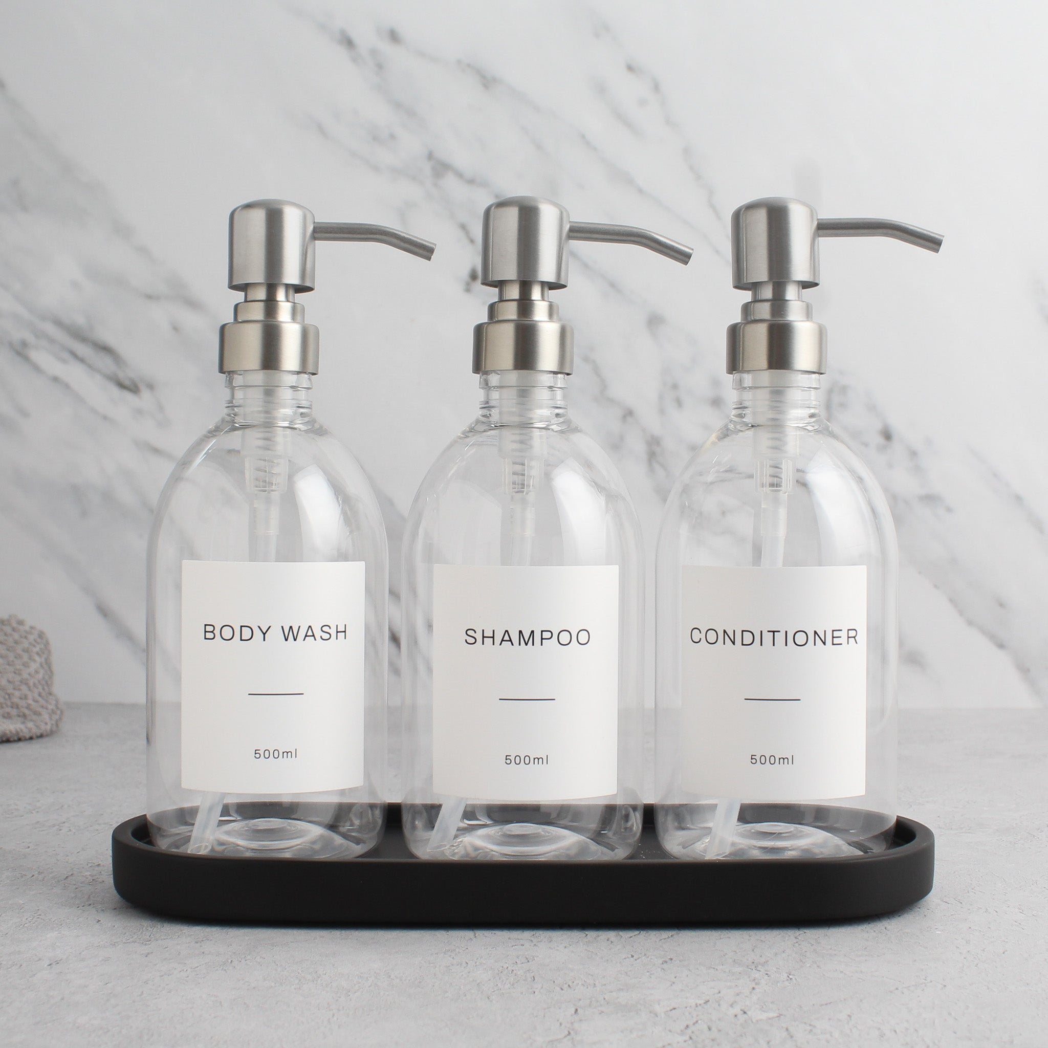 Body Wash, Shampoo & Conditioner Clear Plastic Set - Namie Home