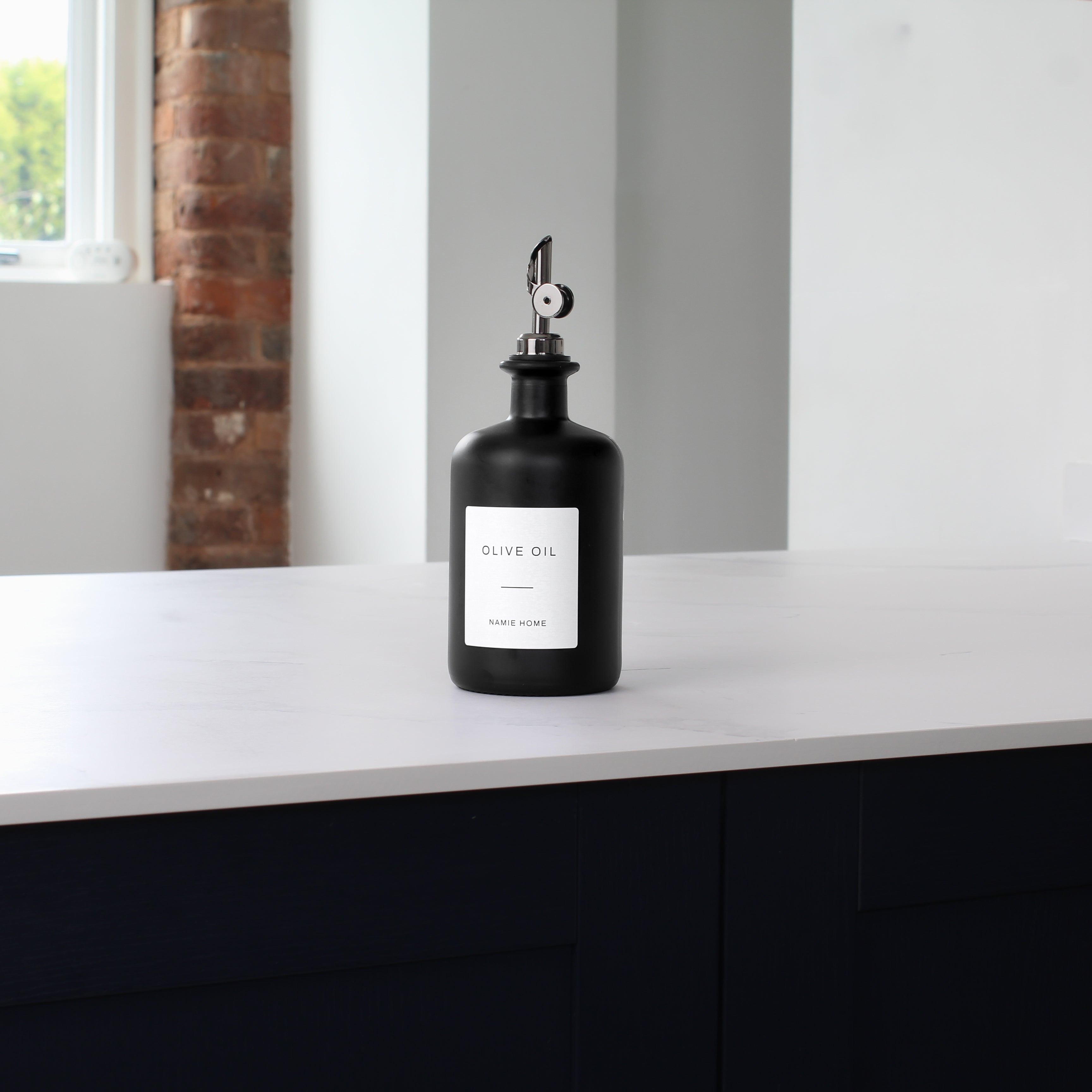 Matte Black Glass Oil Bottle With Label - Namie Home