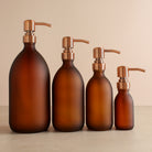 Frosted Amber Glass Dispenser Bottle With Rose Gold Pump - Namie Home