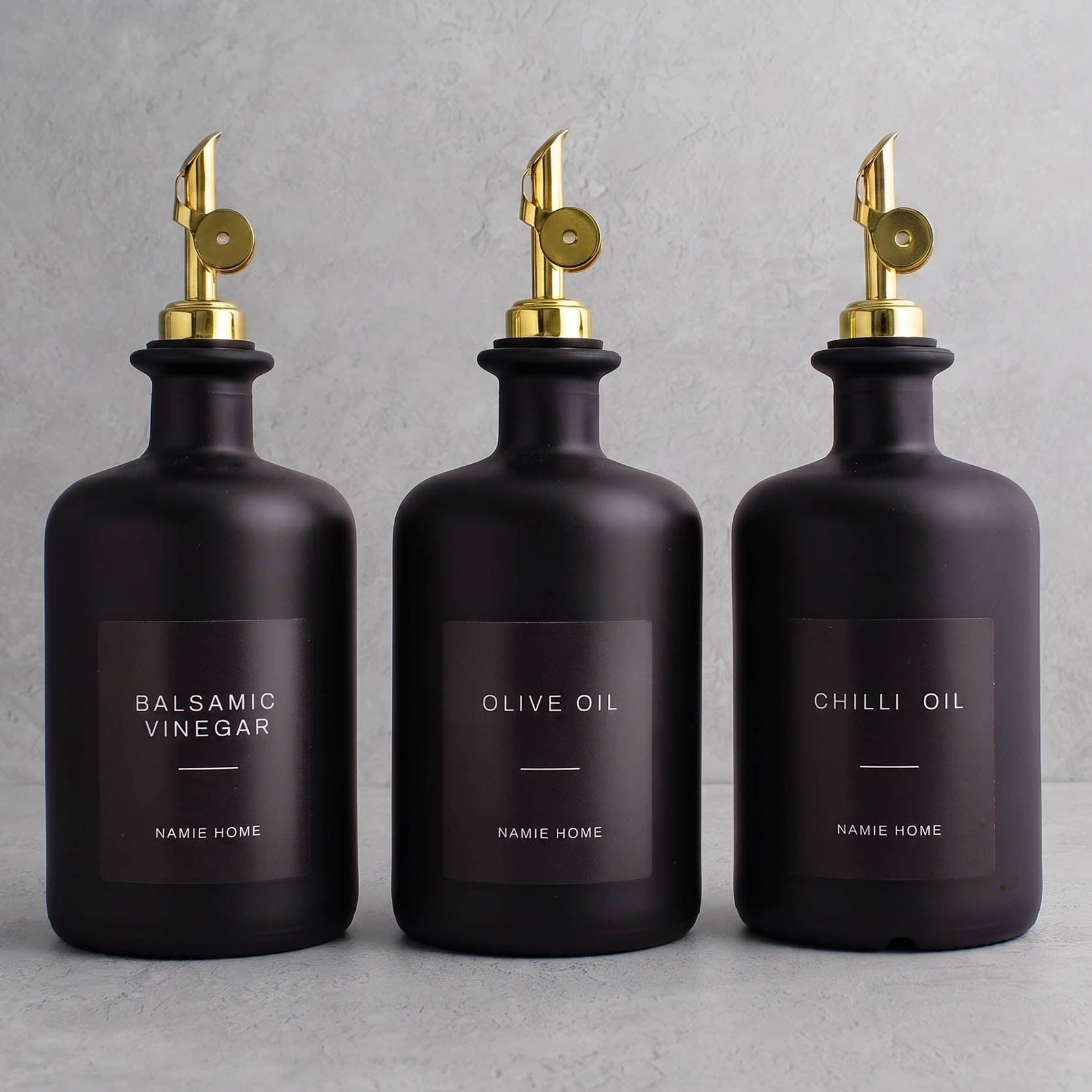 Matte Black Glass Oil & Vinegar Set of 3