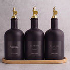 Matte Black Glass Tall Neck Oil & Vinegar Set of 3 with Bamboo Tray