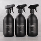 Matte Black Glass Spray Bottle Set of 3 with Acacia Tray