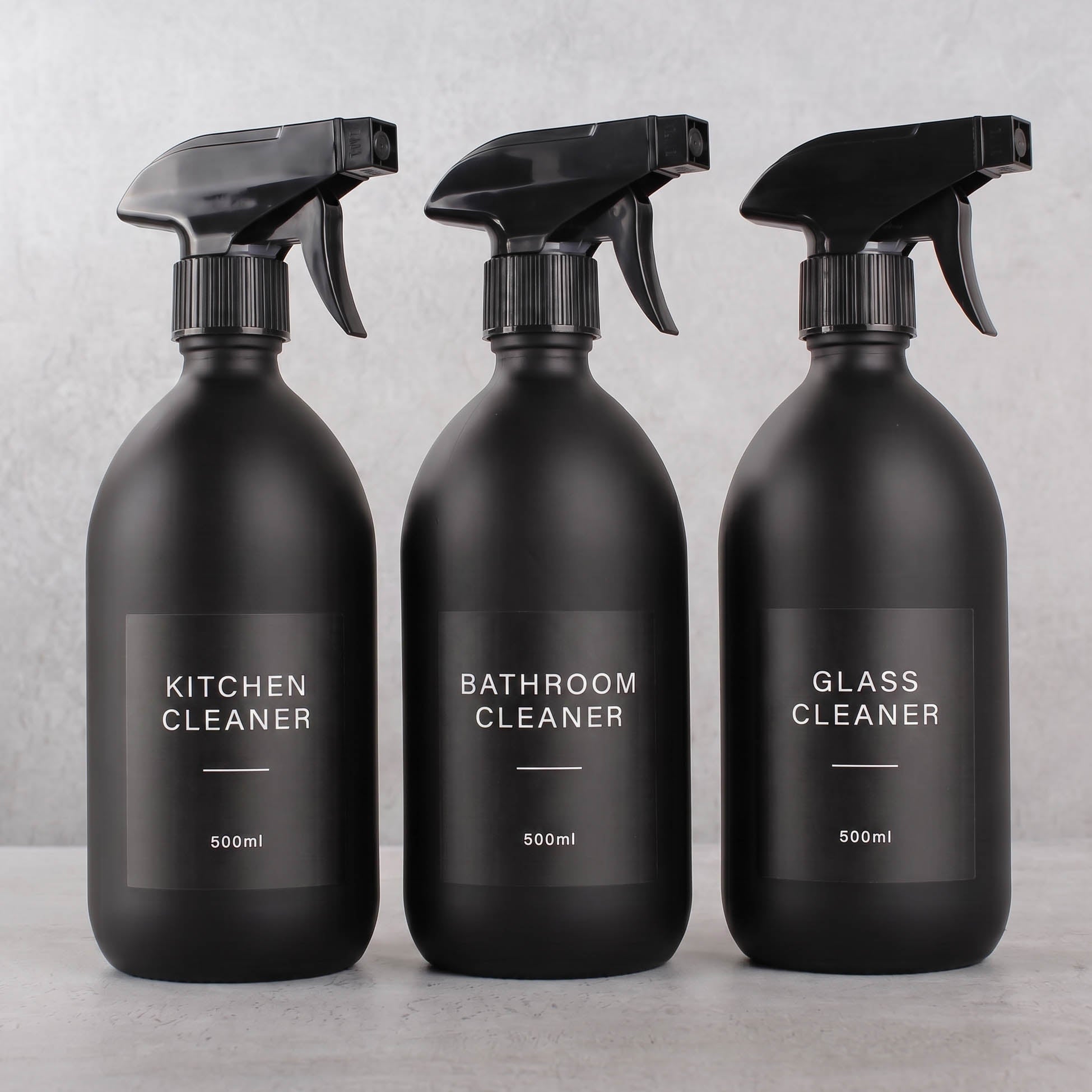 Matte Black Glass Spray Bottle Set of 3 with Acacia Tray