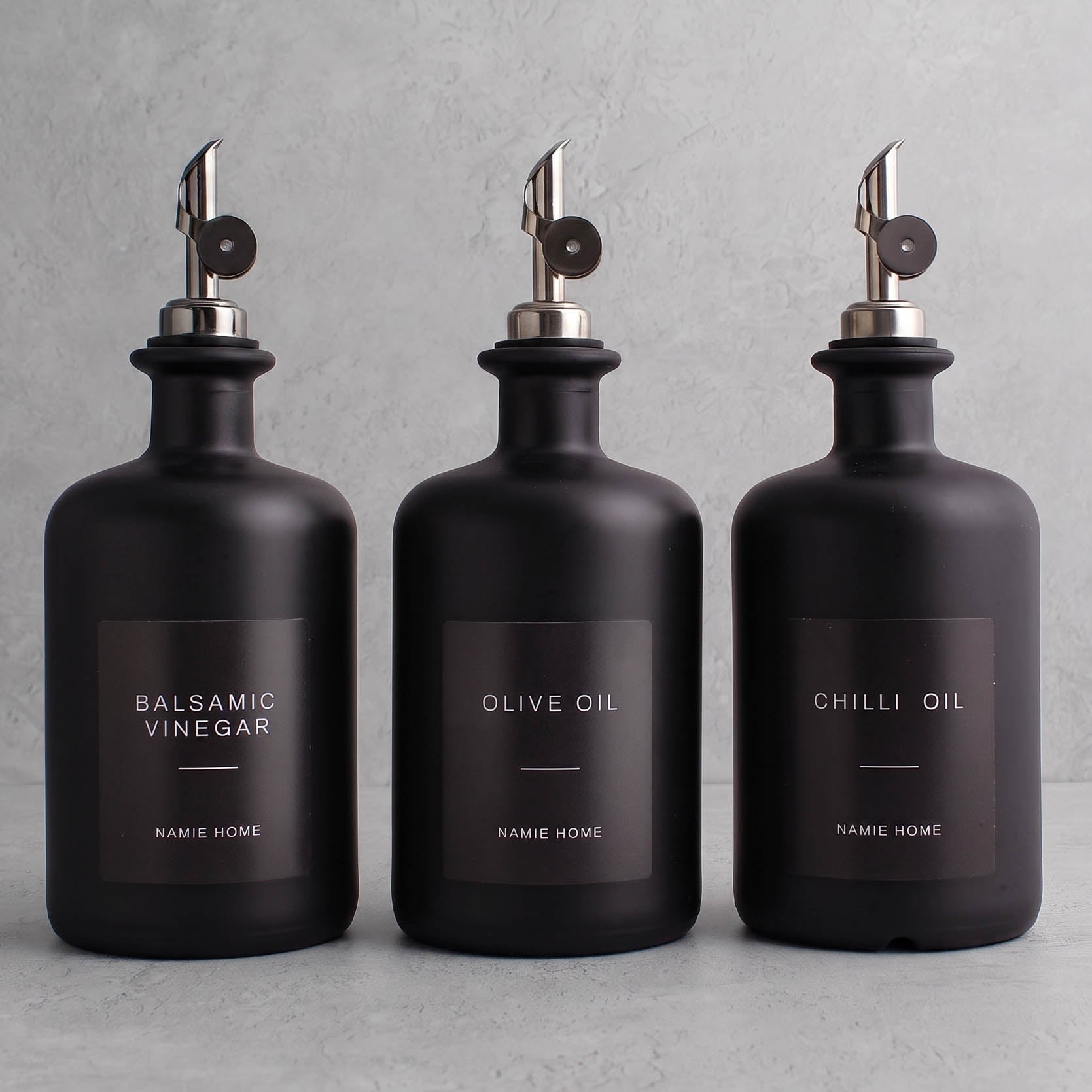 Matte Black Glass Oil & Vinegar Set of 3