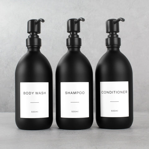 Body Wash, Shampoo & Conditioner Matte Black Glass Set
