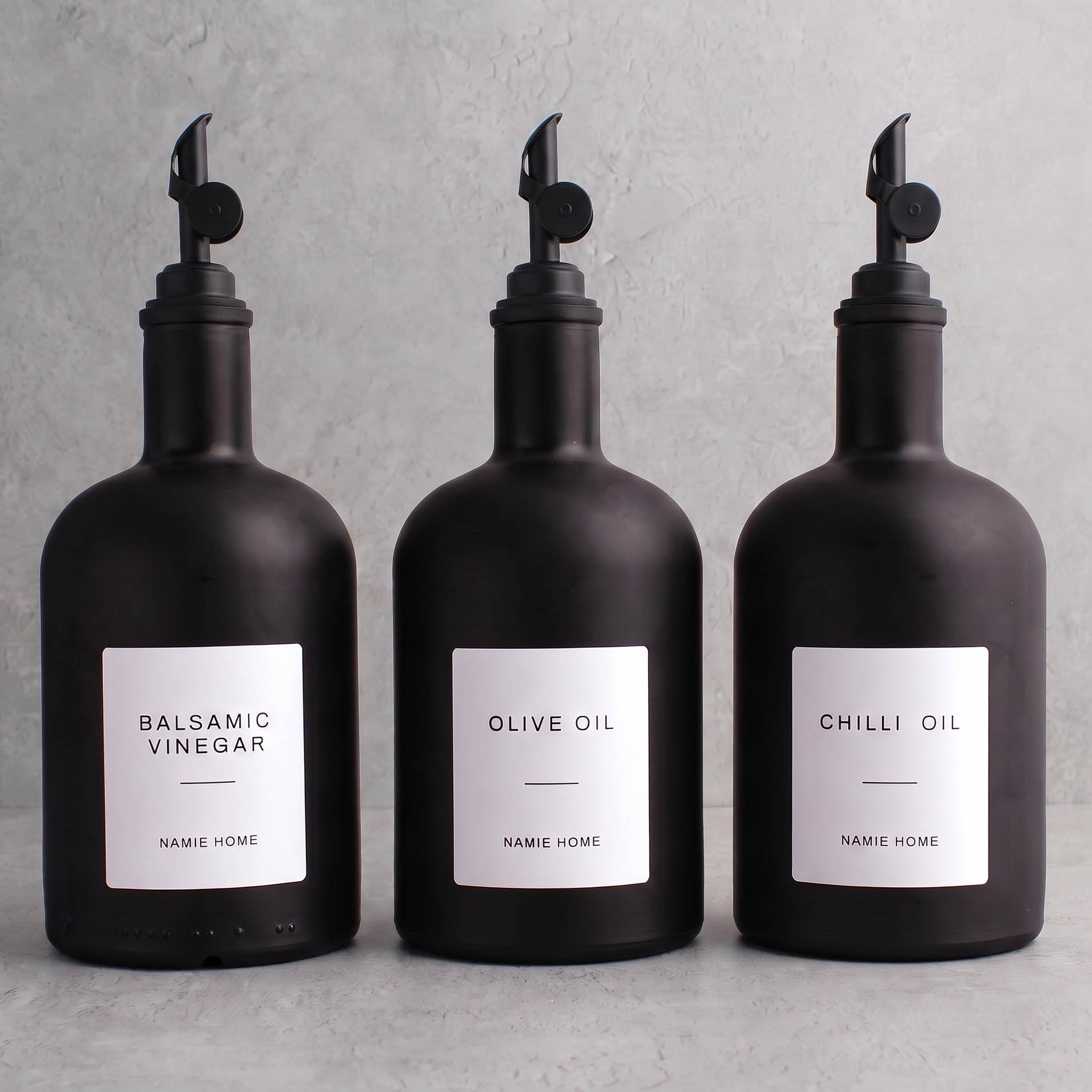 Matte Black Glass Tall Neck Oil & Vinegar Set of 3