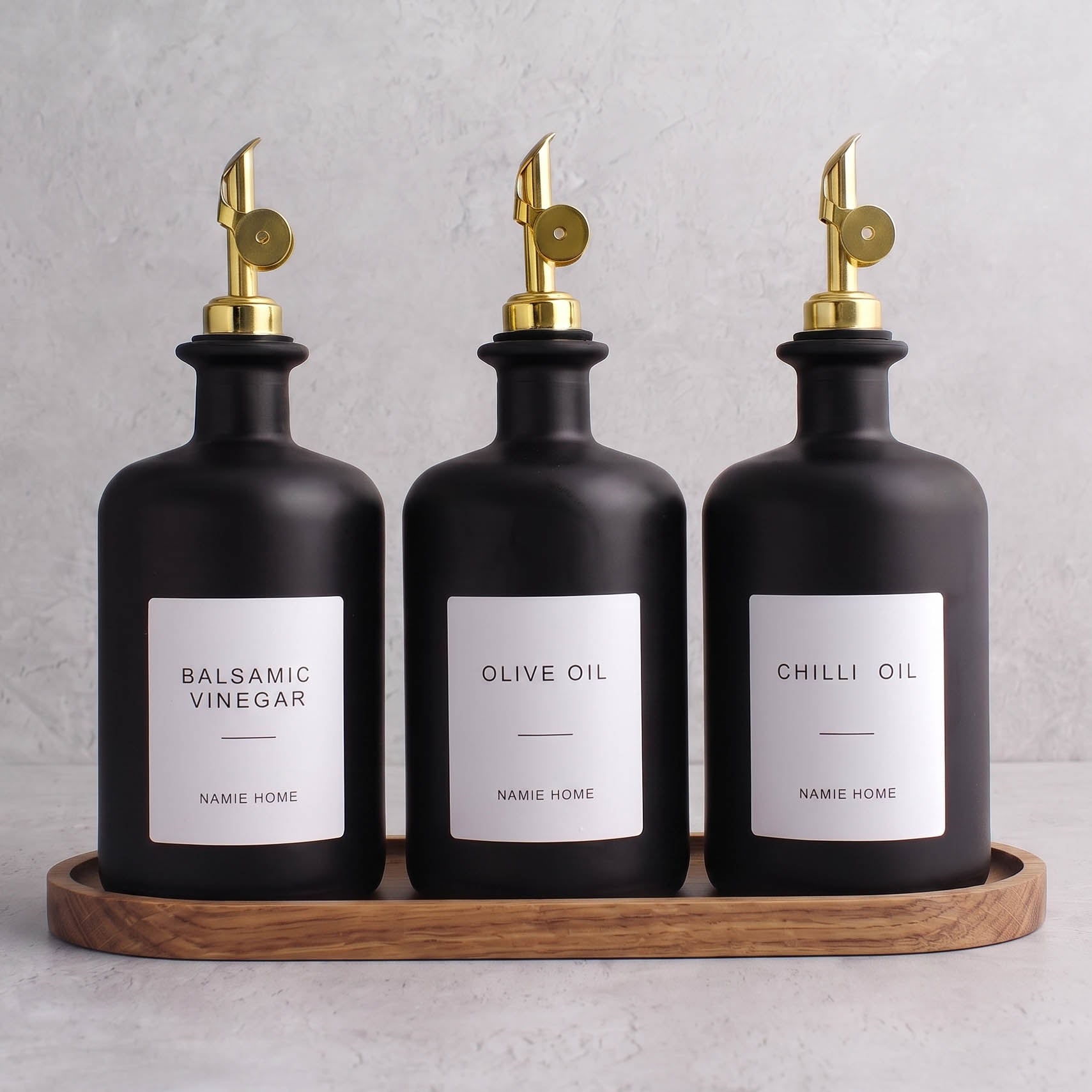 Matte Black Glass Oil & Vinegar Set of 3
