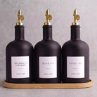 Matte Black Glass Tall Neck Oil & Vinegar Set of 3 with Bamboo Tray