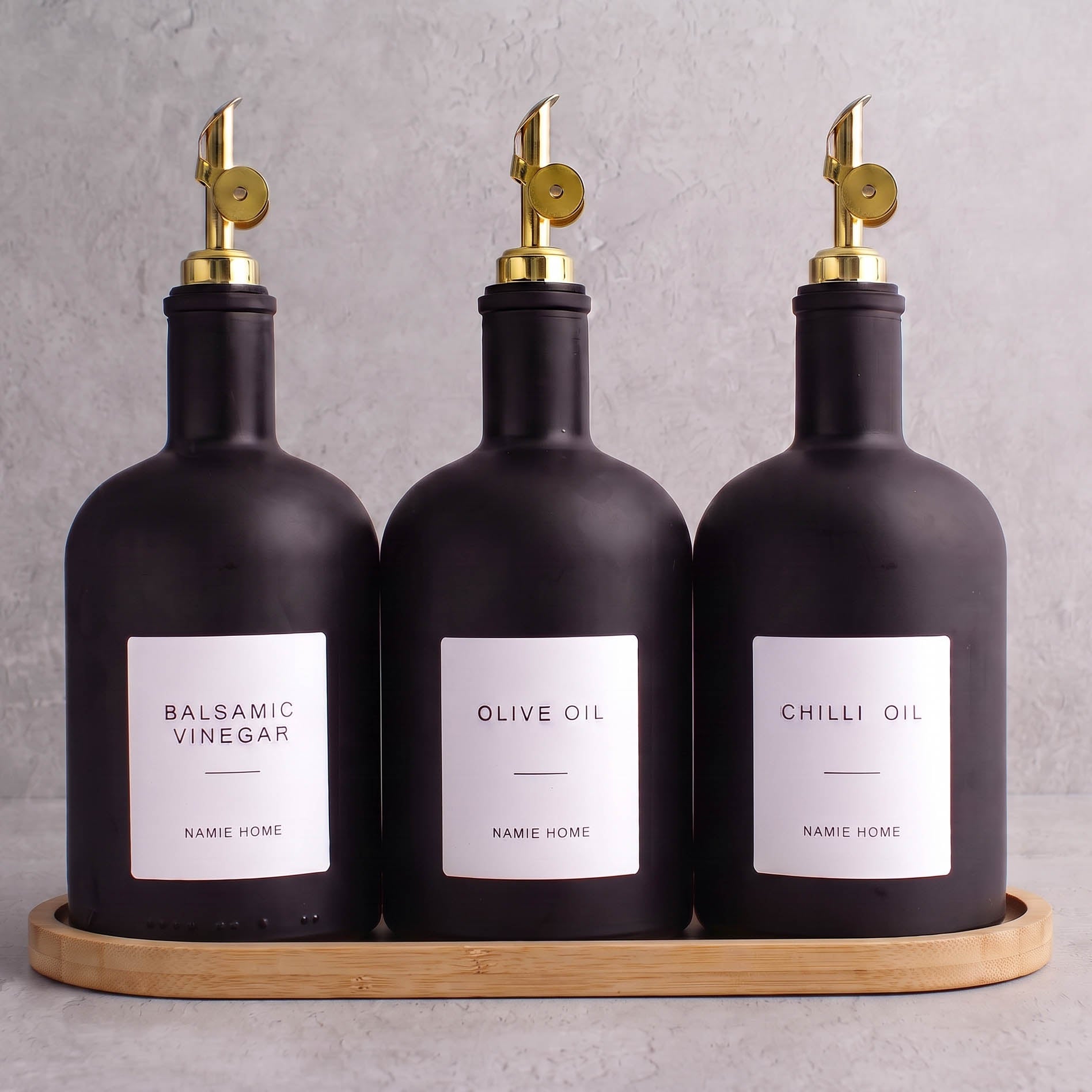 Matte Black Glass Tall Neck Oil & Vinegar Set of 3