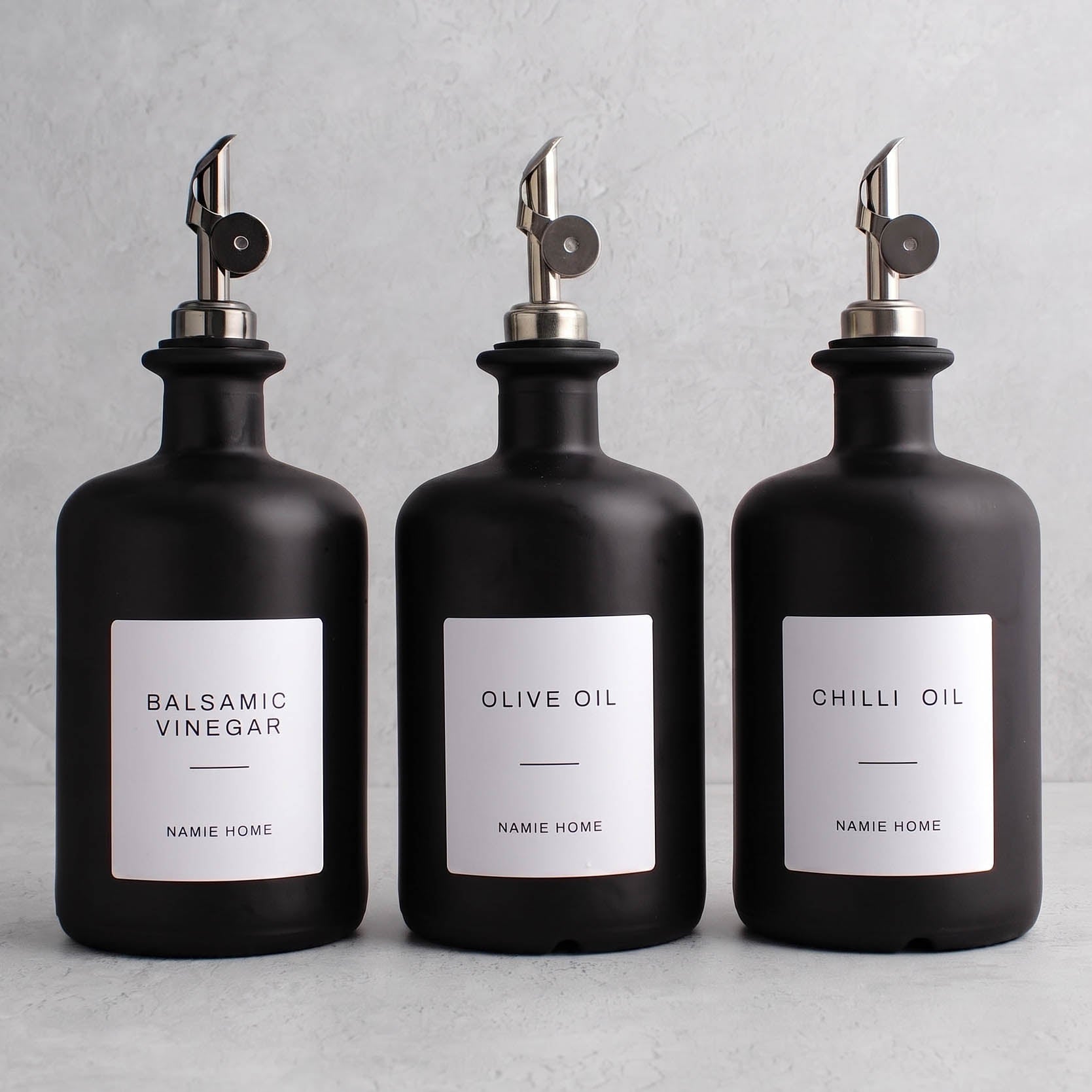 Matte Black Glass Oil & Vinegar Set of 3