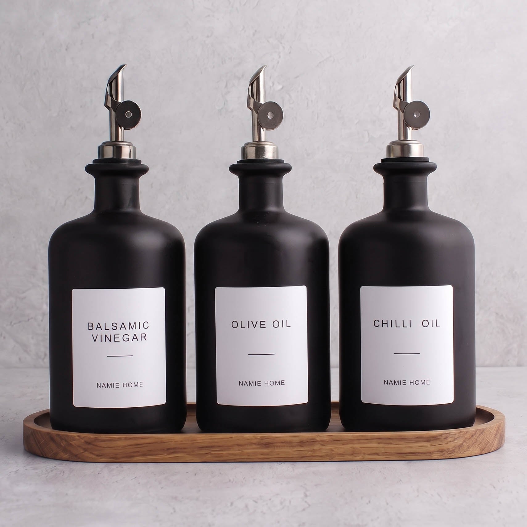 Matte Black Glass Oil & Vinegar Set of 3