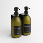 Black Wall Bracket & Frosted Green Glass Dispenser Set