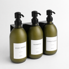 Body Wash, Shampoo & Conditioner Frosted Green Glass Set, Black wall bracket