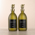 Hand Soap & Dish Soap Frosted Green Glass Set, gold pumps