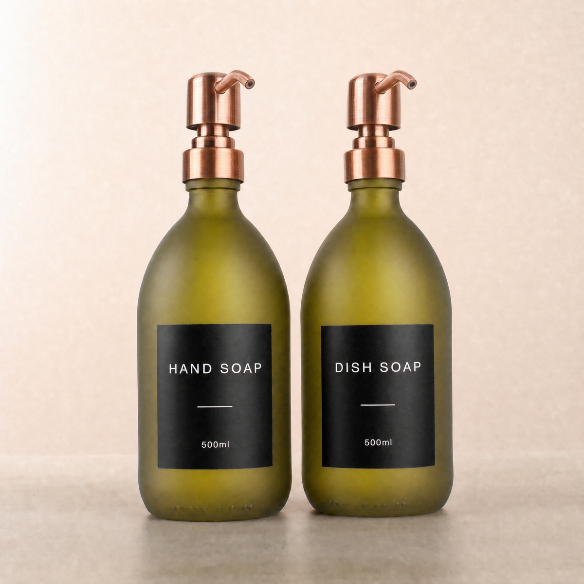 Hand Soap & Dish Soap Frosted Green Glass Set, rose gold pumps