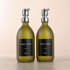 Hand Soap & Dish Soap Frosted Green Glass Set, silver pumps