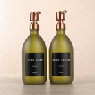 Hand Soap & Hand Cream Frosted Green Glass Set, rose gold pumps