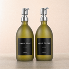 Hand Soap & Hand Cream Frosted Green Glass Set, silver pumps