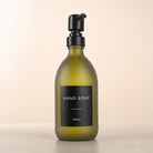 Labelled Frosted Green Glass Dispenser, matte black pump