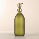 Frosted Green Glass Dispenser, gold pump