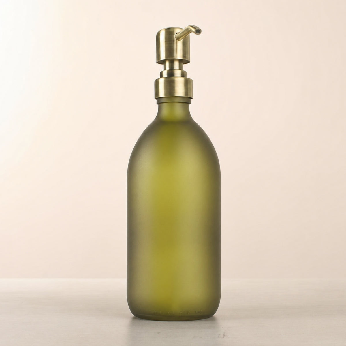 Frosted Green Glass Dispenser, gold pump