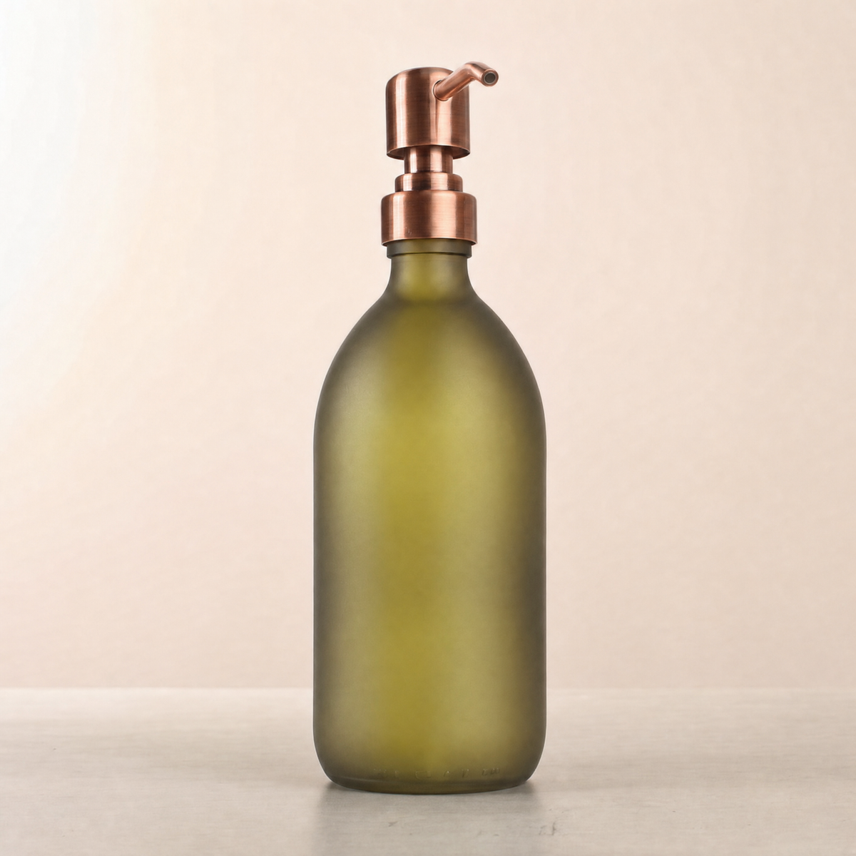 Frosted Green Glass Dispenser, rose gold pump