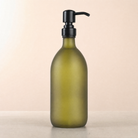 Frosted Green Glass Dispenser, matte black pump
