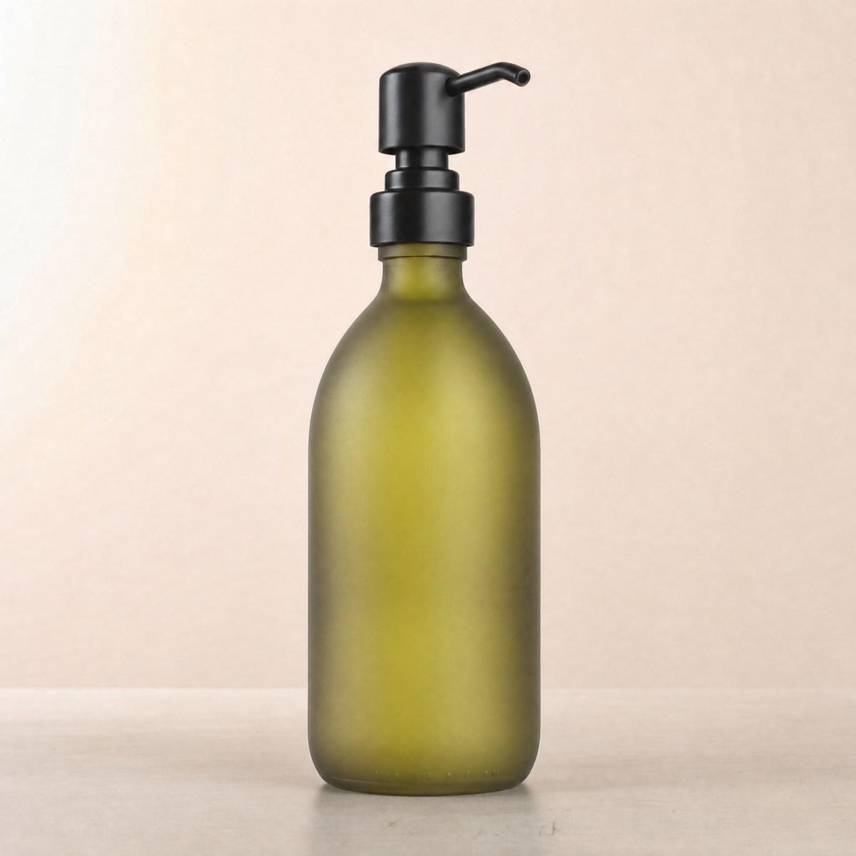 Frosted Green Glass Dispenser, matte black pump