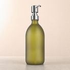 Frosted Green Glass Dispenser, silver pump