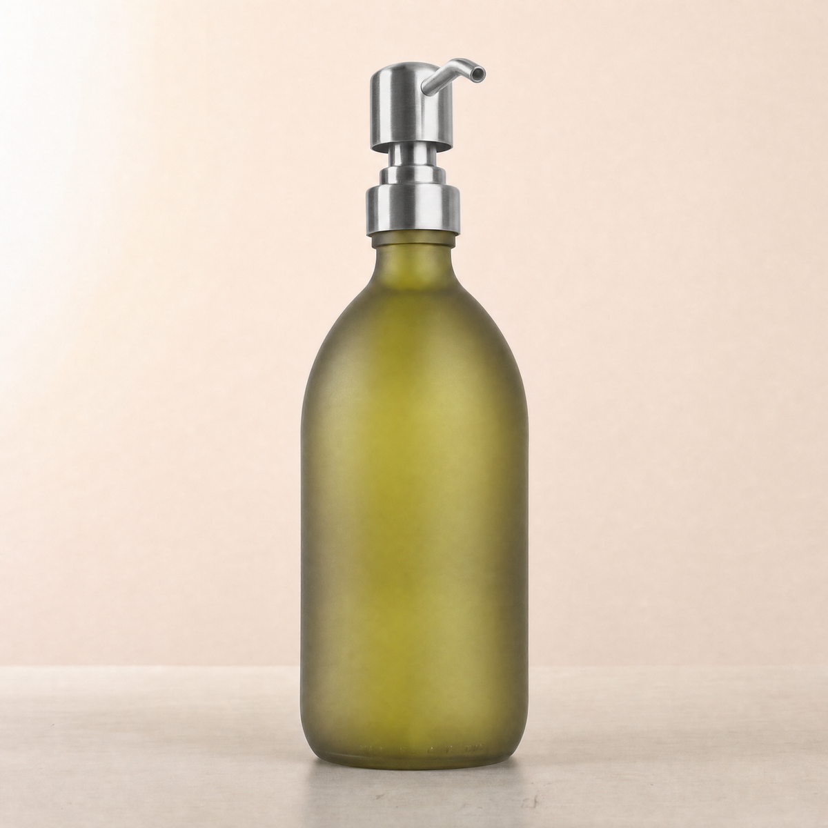Frosted Green Glass Dispenser, silver pump