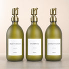 Body Wash, Shampoo & Conditioner Frosted Green Glass Set, gold pumps