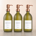 Body Wash, Shampoo & Conditioner Frosted Green Glass Set, rose gold pumps
