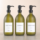 Body Wash, Shampoo & Conditioner Frosted Green Glass Set, matte black pumps