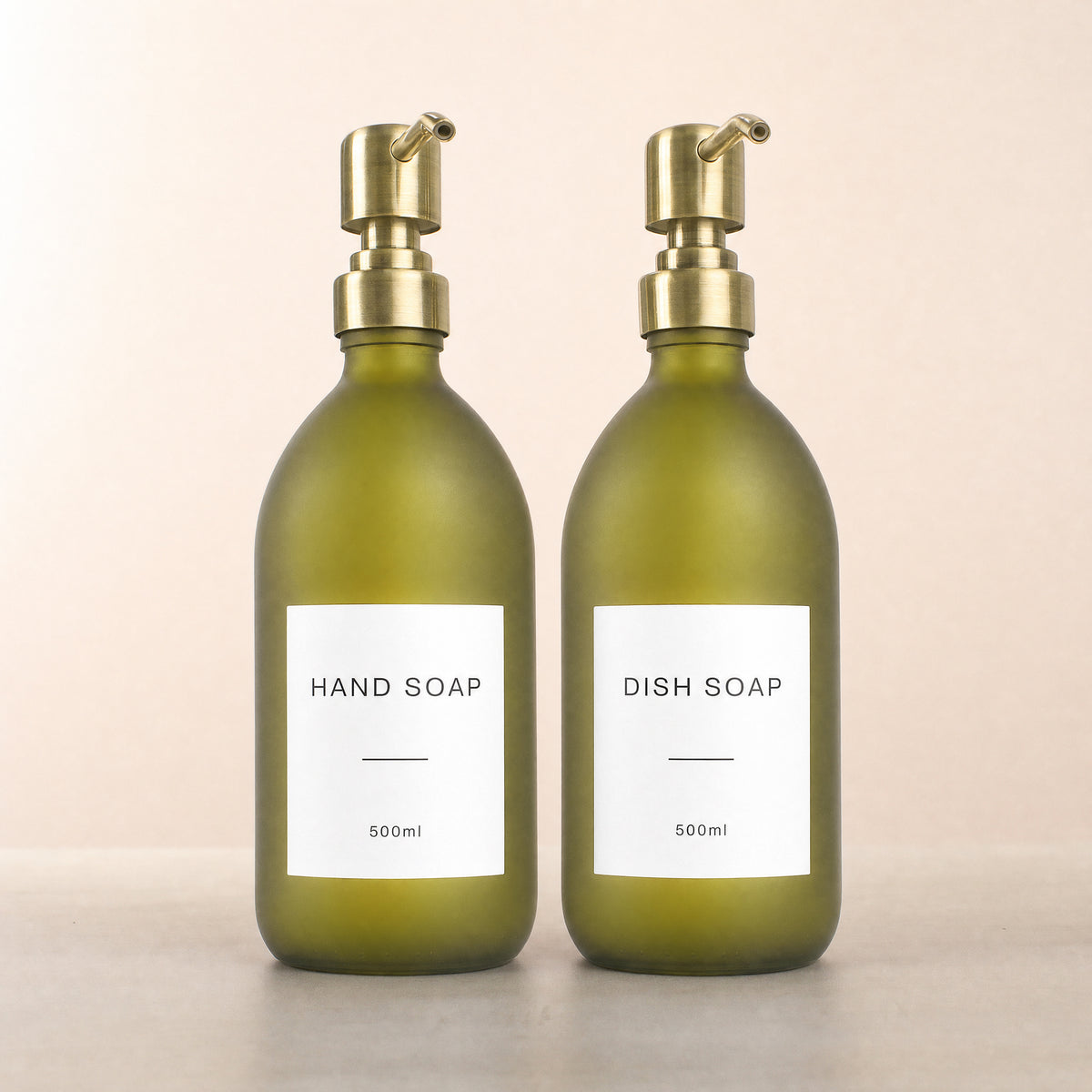 Hand Soap & Dish Soap Frosted Green Glass Set, gold pumps