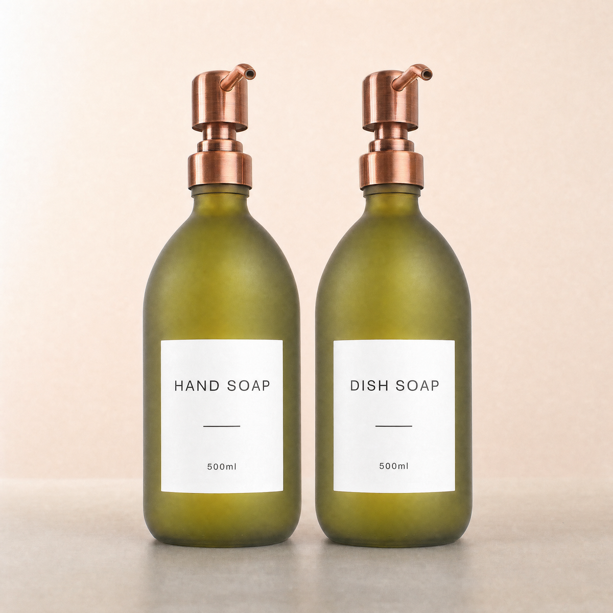 Hand Soap & Dish Soap Frosted Green Glass Set, rose gold pumps