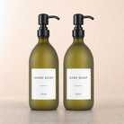 Hand Soap & Dish Soap Frosted Green Glass Set, matte black pumps