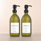 Hand Soap & Dish Soap Frosted Green Glass Set, matte black pumps