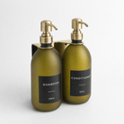 Gold Wall Bracket & Frosted Green Glass Dispenser Set