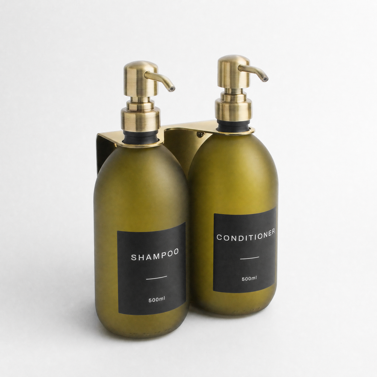 Gold Wall Bracket & Frosted Green Glass Dispenser Set
