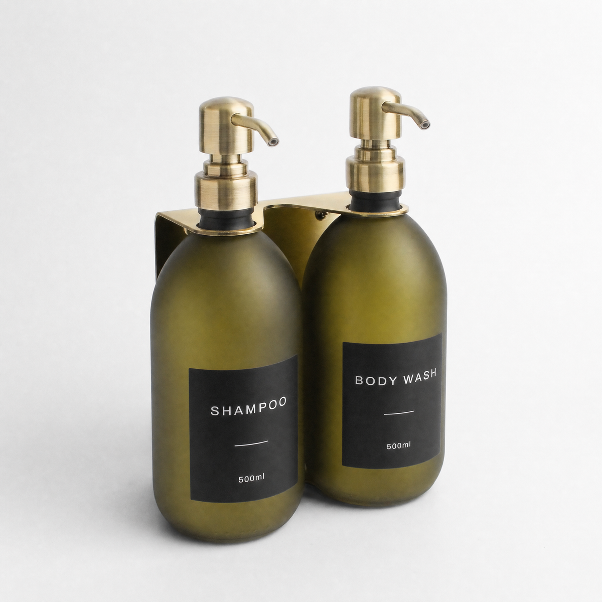 Gold Wall Bracket & Frosted Green Glass Dispenser Set