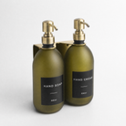 Gold Wall Bracket & Frosted Green Glass Dispenser Set