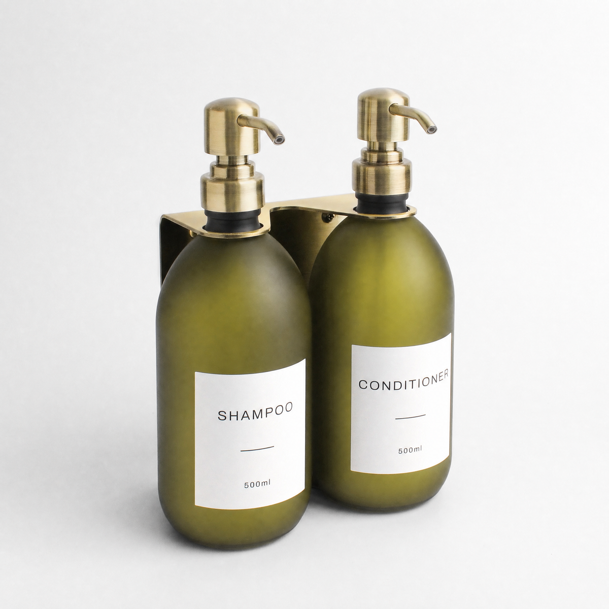 Gold Wall Bracket & Frosted Green Glass Dispenser Set