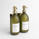 Gold Wall Bracket & Frosted Green Glass Dispenser Set