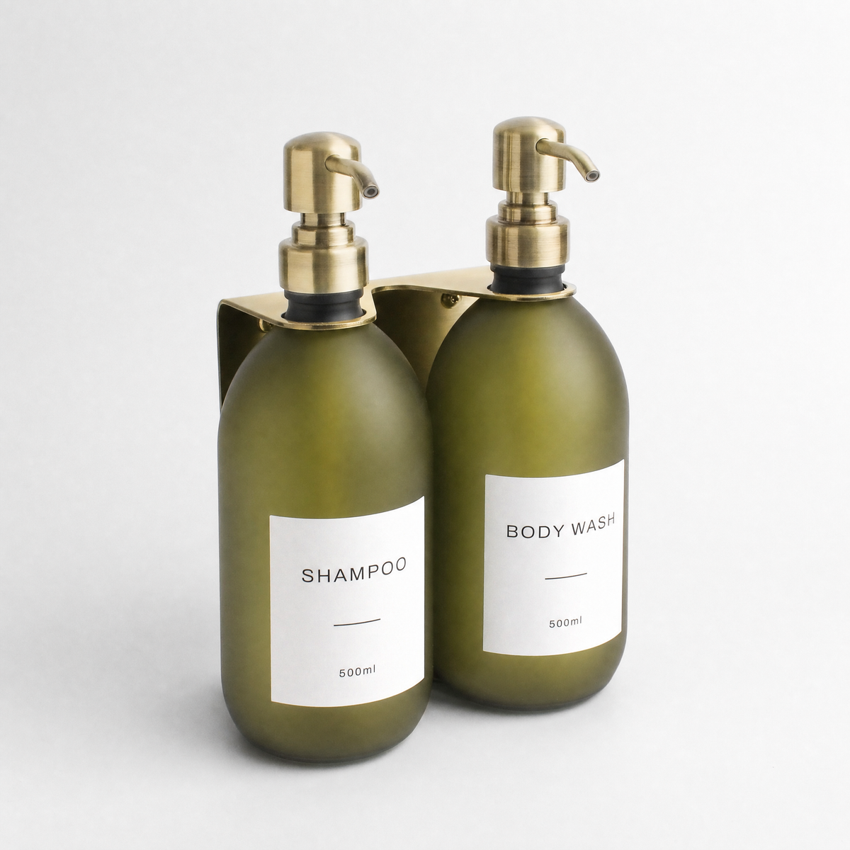 Gold Wall Bracket & Frosted Green Glass Dispenser Set