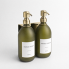 Gold Wall Bracket & Frosted Green Glass Dispenser Set